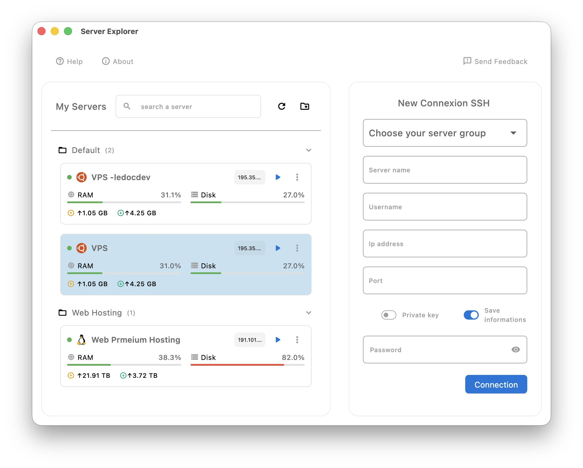 SSH without terminal : manage many server with server explorer